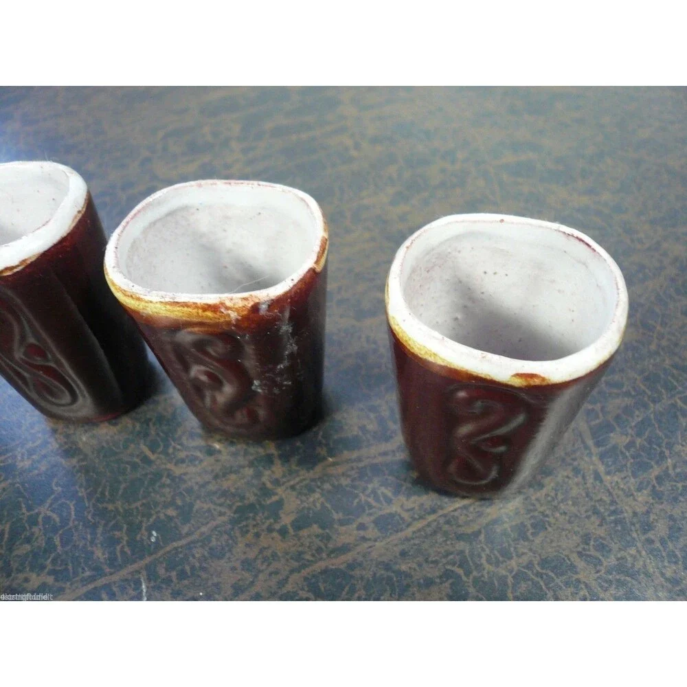 Set of 4 Central South American Small Brown Clay Pottery Shot Glasses